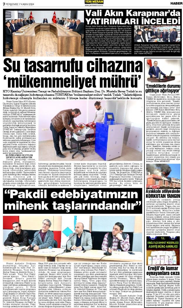 7 Kasım 2024 Yeni Meram Gazetesi
