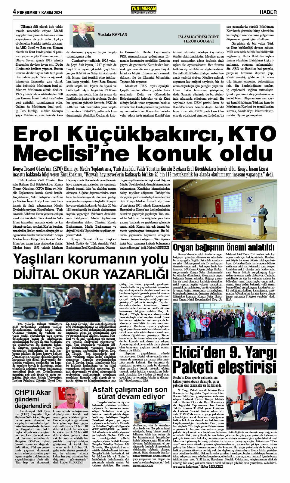 7 Kasım 2024 Yeni Meram Gazetesi
