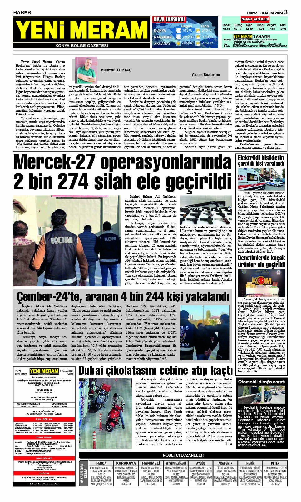 8 Kasım 2024 Yeni Meram Gazetesi
