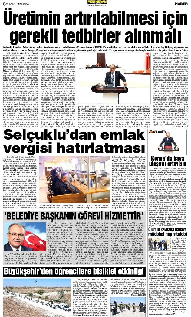 8 Kasım 2024 Yeni Meram Gazetesi
