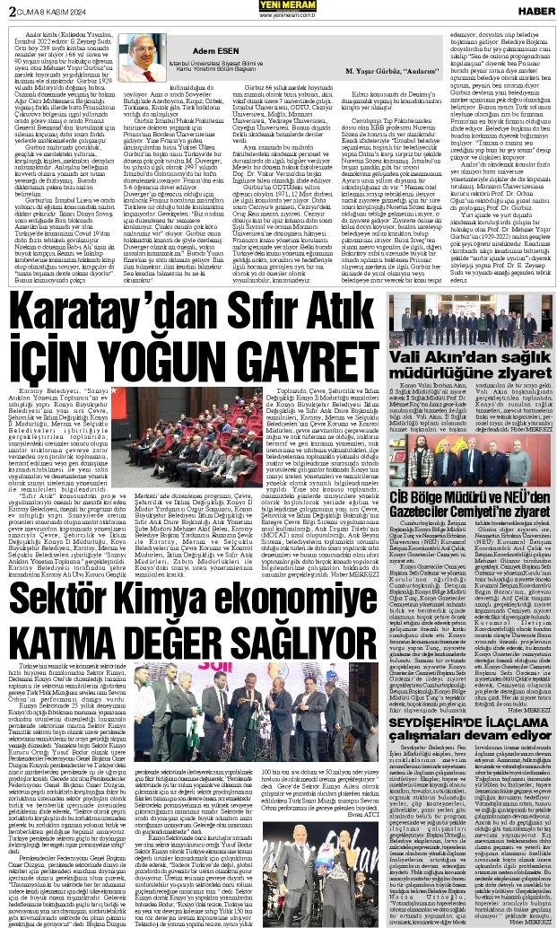 8 Kasım 2024 Yeni Meram Gazetesi
