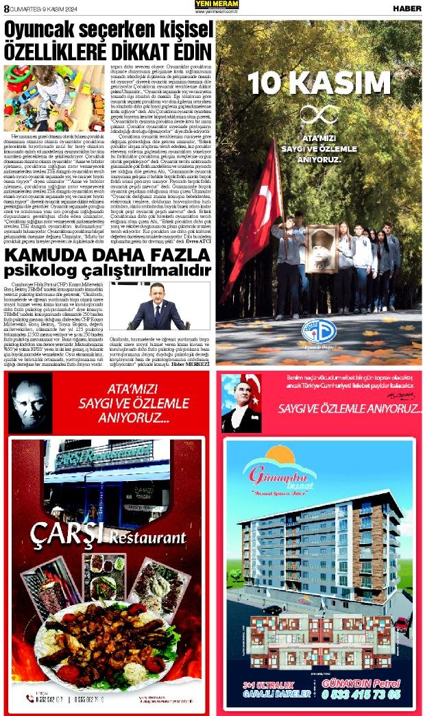 9 Kasım 2024 Yeni Meram Gazetesi