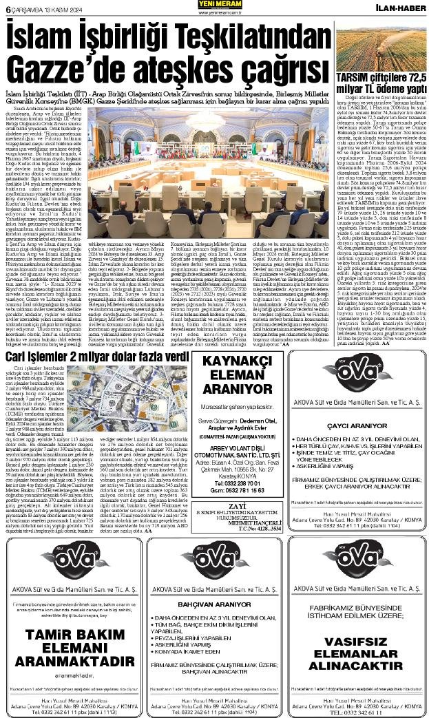 13 Kasım 2024 Yeni Meram Gazetesi
