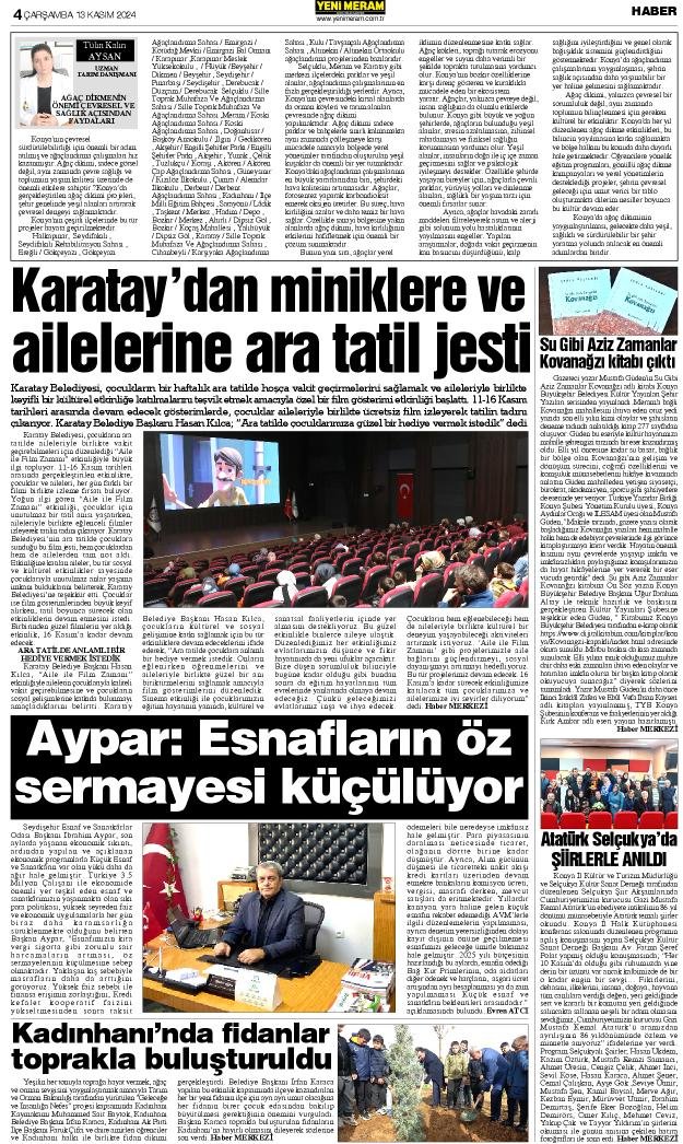 13 Kasım 2024 Yeni Meram Gazetesi
