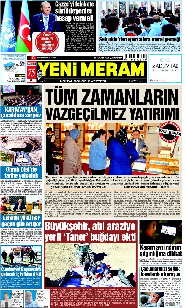 13 Kasım 2024 Yeni Meram Gazetesi
