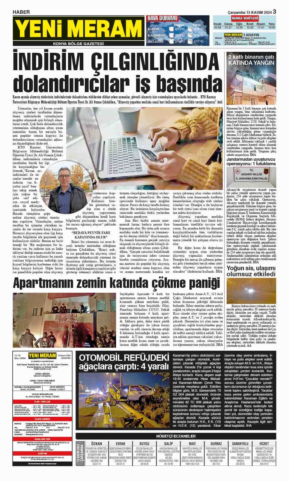 13 Kasım 2024 Yeni Meram Gazetesi
