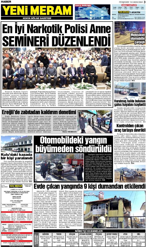 14 Kasım 2024 Yeni Meram Gazetesi
