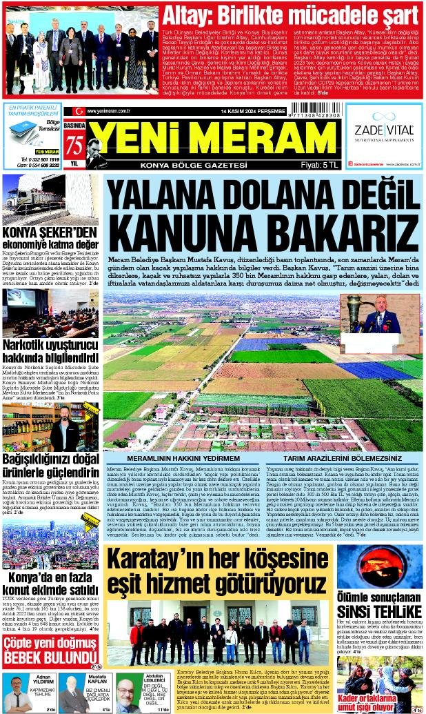 14 Kasım 2024 Yeni Meram Gazetesi
