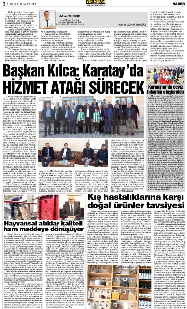 14 Kasım 2024 Yeni Meram Gazetesi
