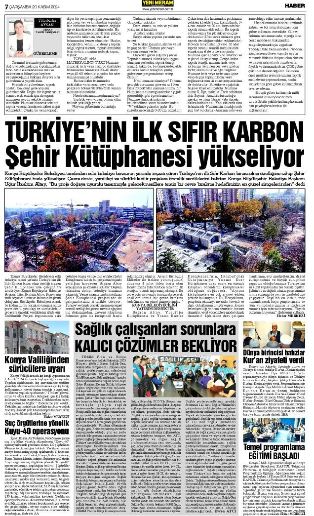 20 Kasım 2024 Yeni Meram Gazetesi