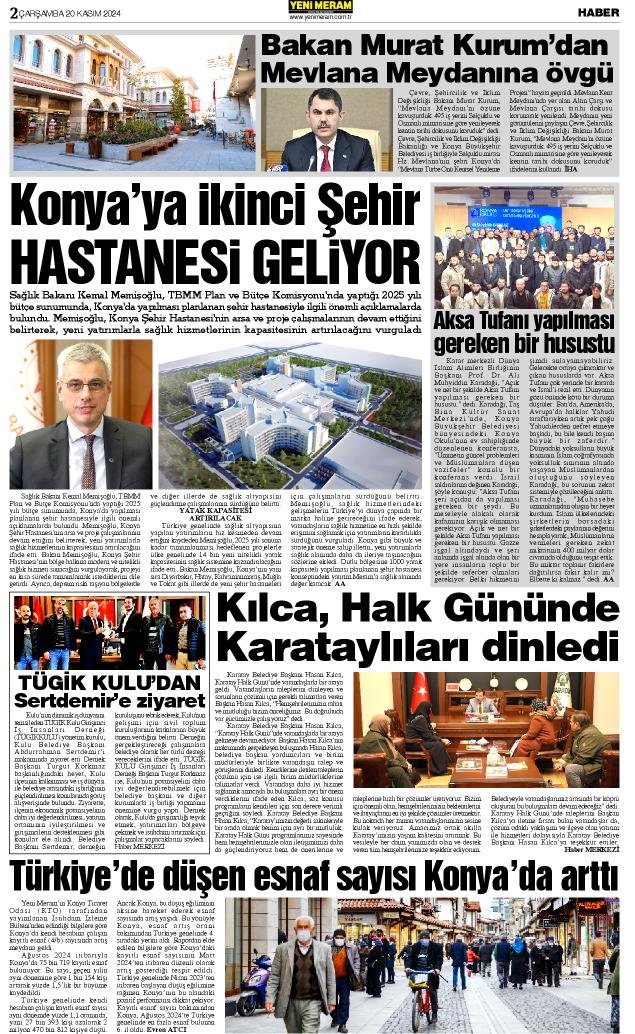 20 Kasım 2024 Yeni Meram Gazetesi