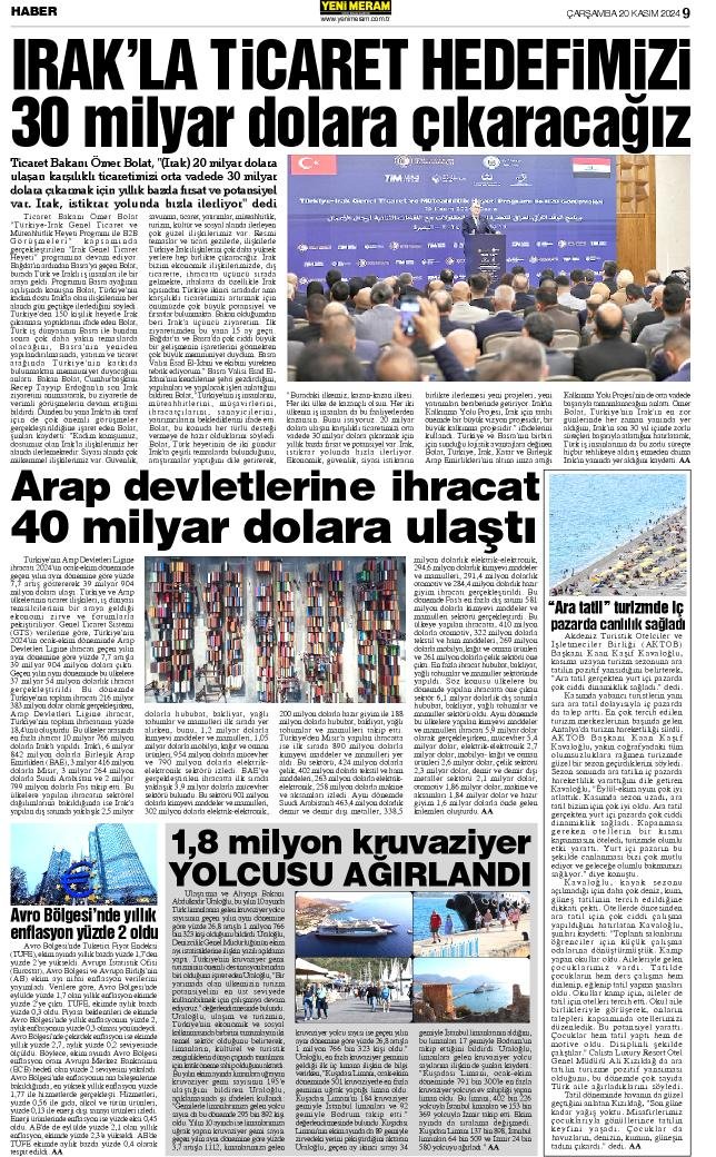 20 Kasım 2024 Yeni Meram Gazetesi