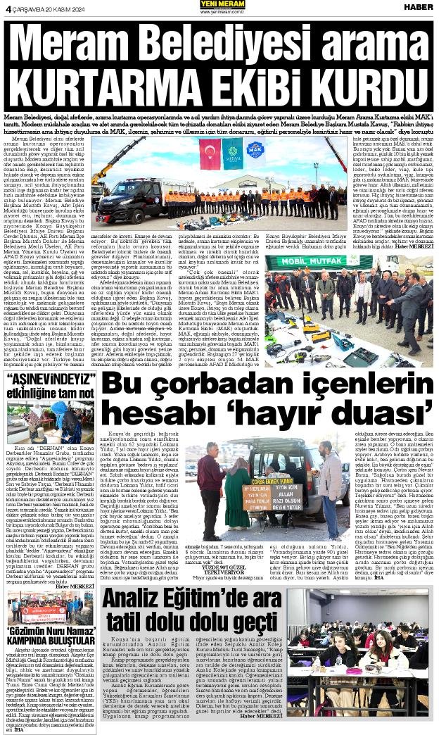 20 Kasım 2024 Yeni Meram Gazetesi