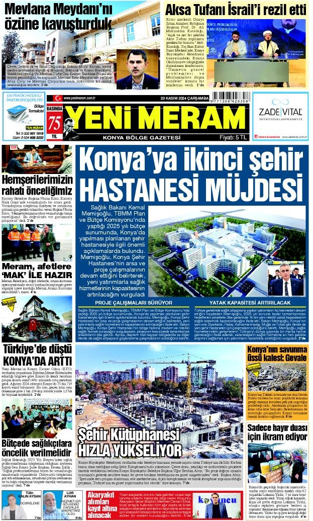 20 Kasım 2024 Yeni Meram Gazetesi