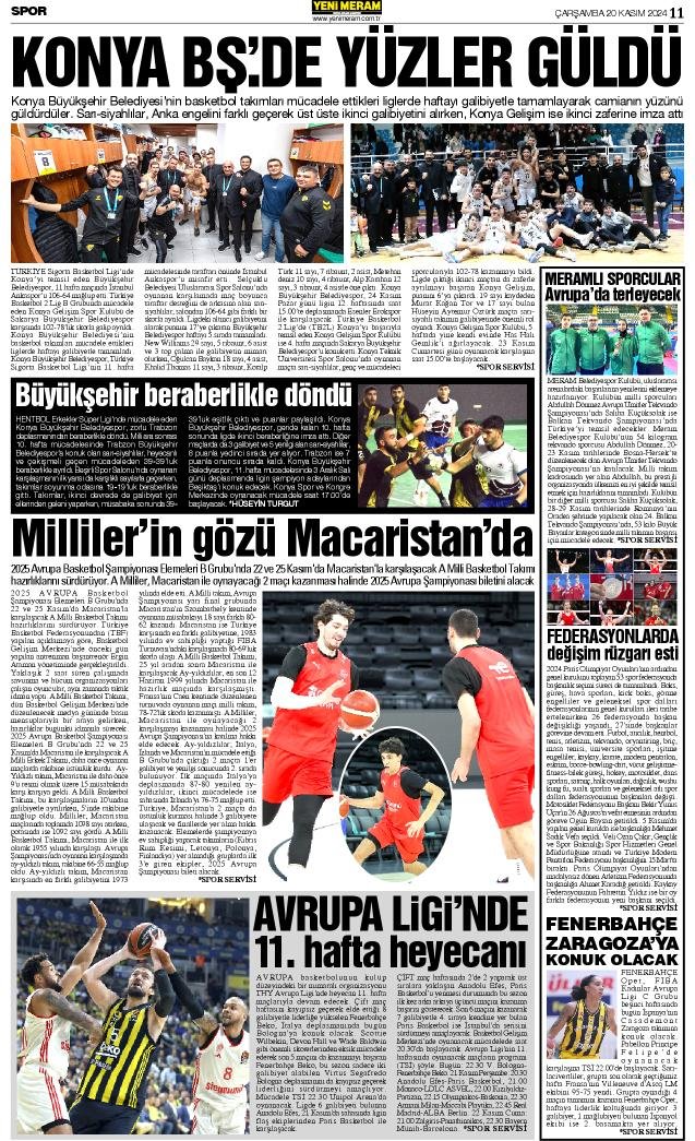 20 Kasım 2024 Yeni Meram Gazetesi