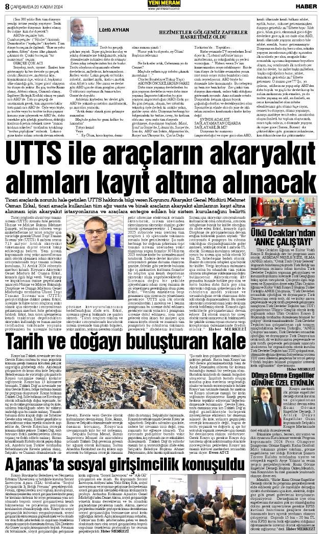 20 Kasım 2024 Yeni Meram Gazetesi