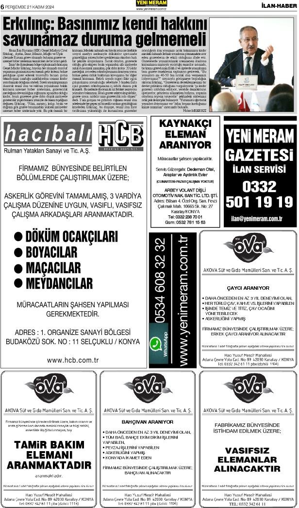 21 Kasım 2024 Yeni Meram Gazetesi
