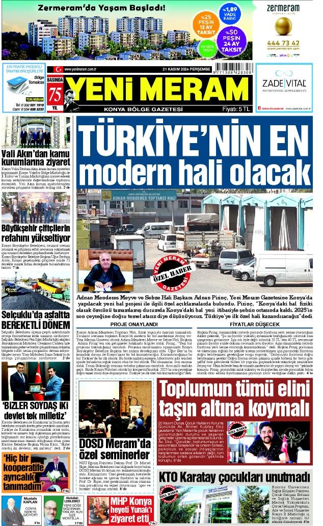 21 Kasım 2024 Yeni Meram Gazetesi
