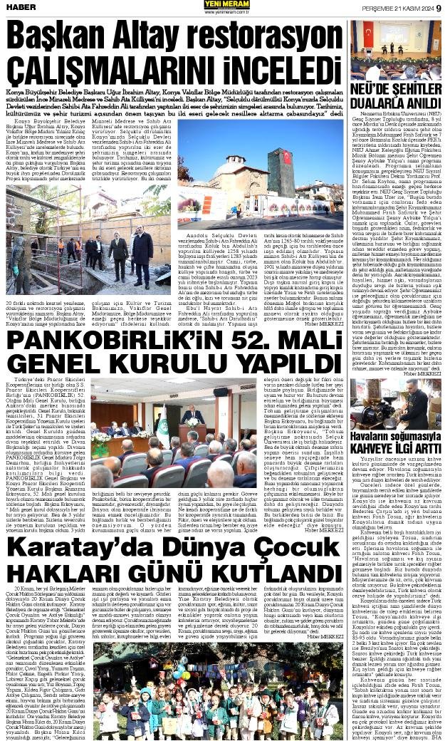 21 Kasım 2024 Yeni Meram Gazetesi
