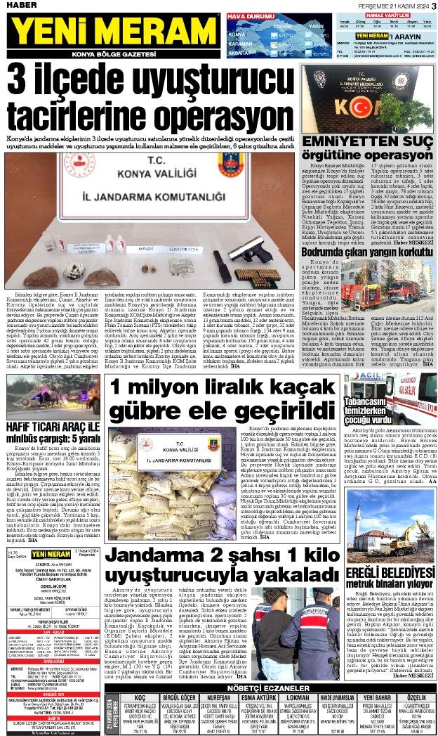 21 Kasım 2024 Yeni Meram Gazetesi
