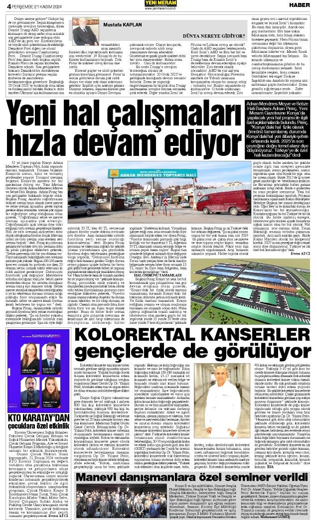 21 Kasım 2024 Yeni Meram Gazetesi
