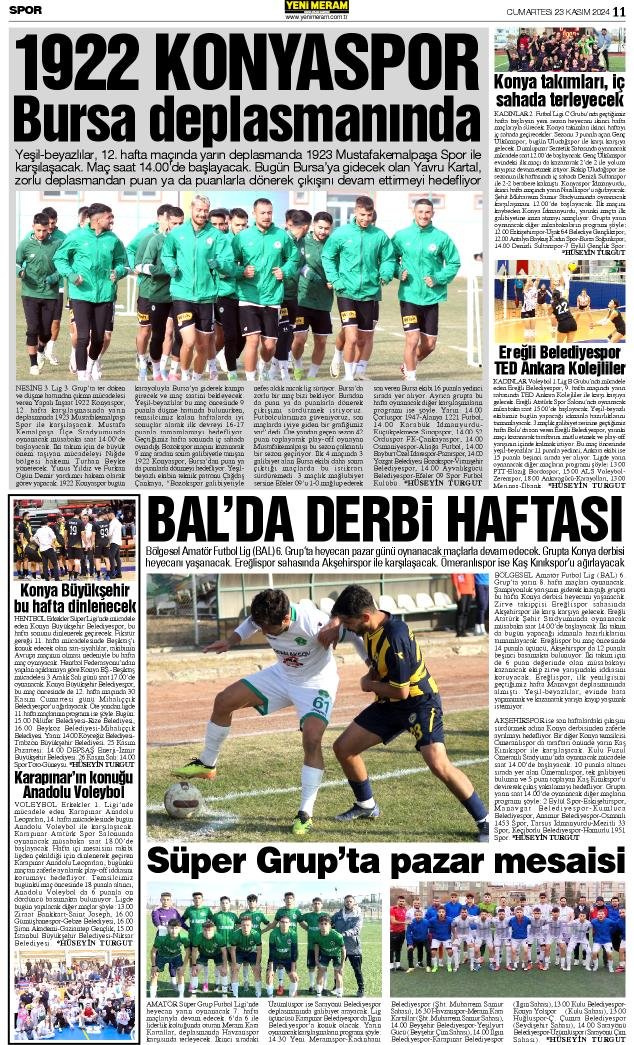 23 Kasım 2024 Yeni Meram Gazetesi