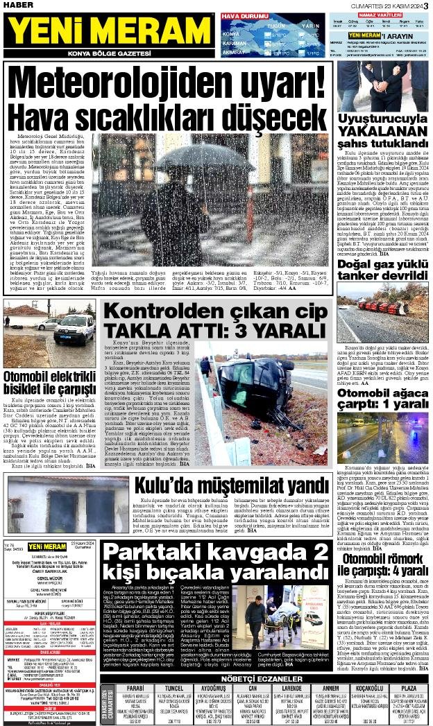 23 Kasım 2024 Yeni Meram Gazetesi