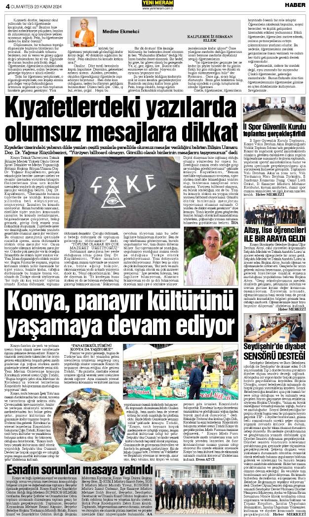 23 Kasım 2024 Yeni Meram Gazetesi