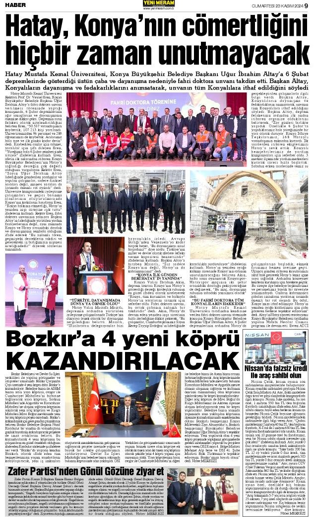 23 Kasım 2024 Yeni Meram Gazetesi