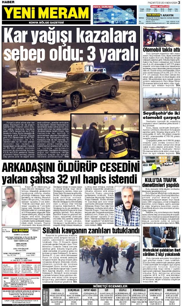 25 Kasım 2024 Yeni Meram Gazetesi
