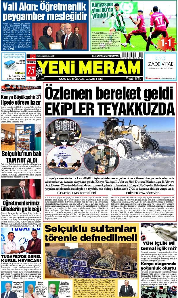 25 Kasım 2024 Yeni Meram Gazetesi
