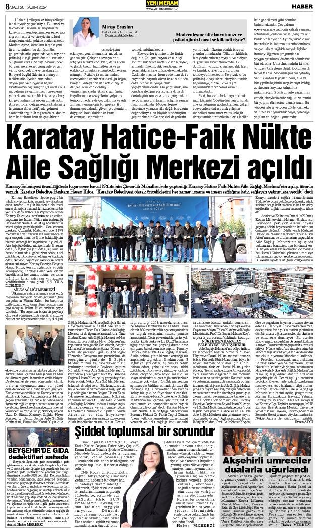 26 Kasım 2024 Yeni Meram Gazetesi
