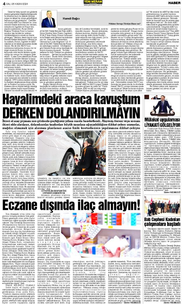 26 Kasım 2024 Yeni Meram Gazetesi
