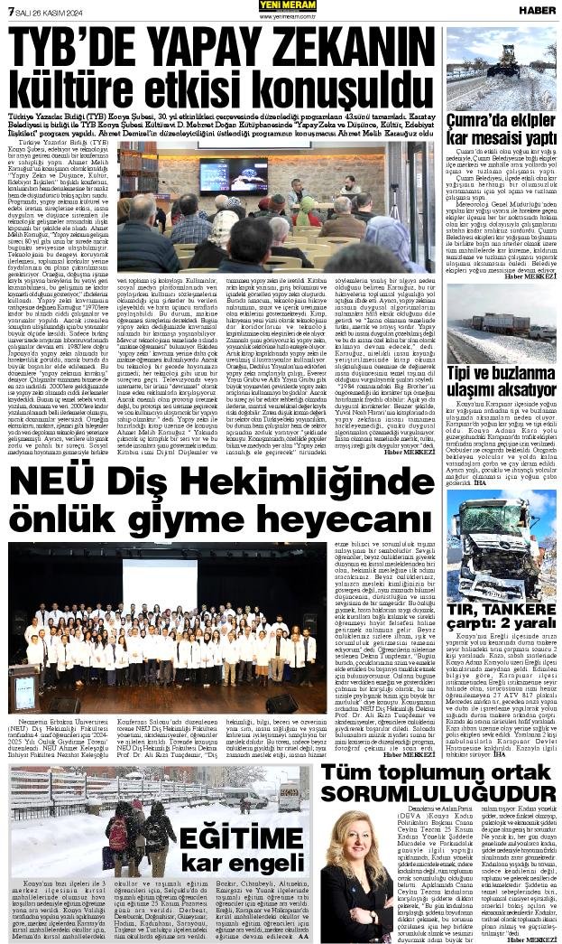 26 Kasım 2024 Yeni Meram Gazetesi
