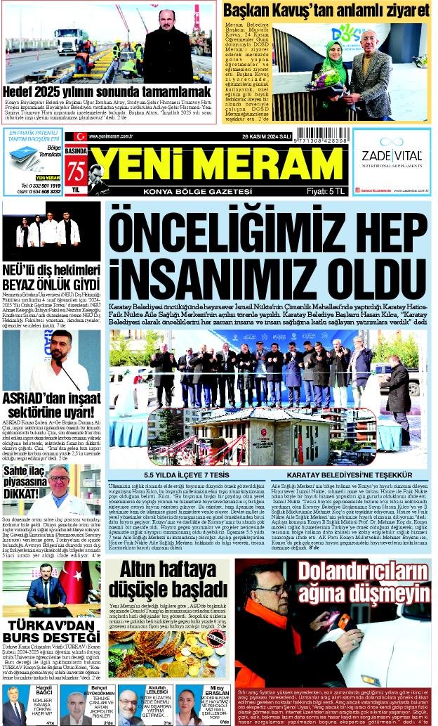 26 Kasım 2024 Yeni Meram Gazetesi
