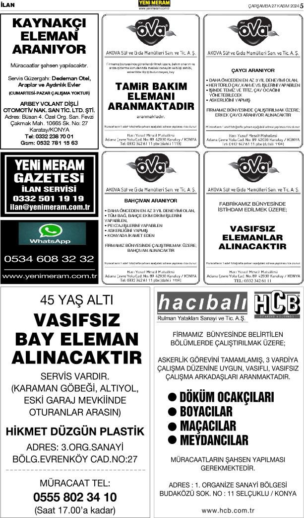 27 Kasım 2024 Yeni Meram Gazetesi
