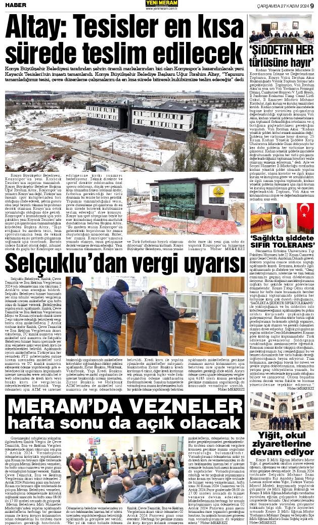 27 Kasım 2024 Yeni Meram Gazetesi
