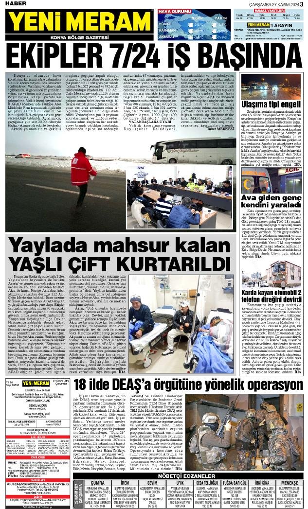 27 Kasım 2024 Yeni Meram Gazetesi
