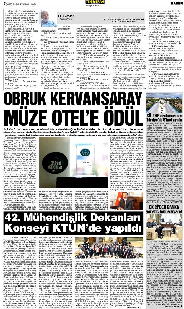 27 Kasım 2024 Yeni Meram Gazetesi
