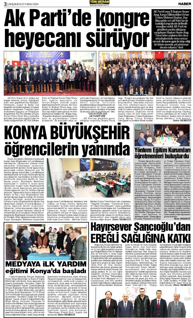 27 Kasım 2024 Yeni Meram Gazetesi
