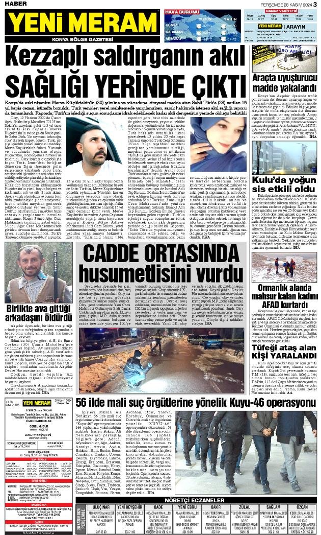 28 Kasım 2024 Yeni Meram Gazetesi
