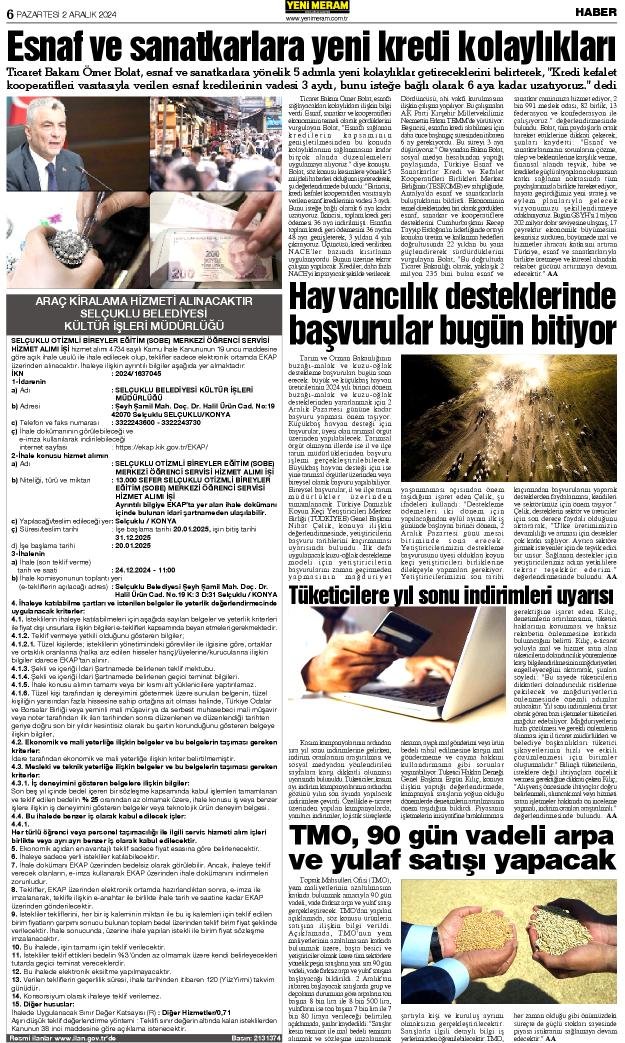 2 Aralık 2024 Yeni Meram Gazetesi
