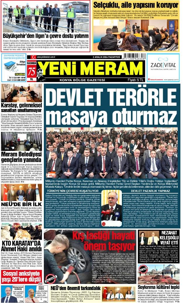 2 Aralık 2024 Yeni Meram Gazetesi
