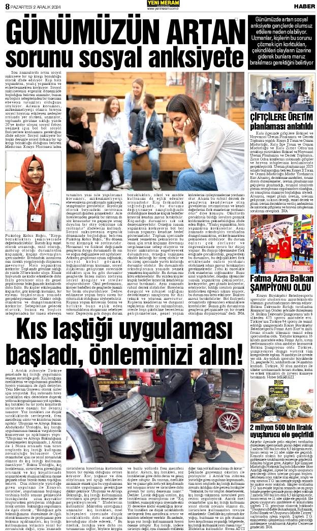 2 Aralık 2024 Yeni Meram Gazetesi
