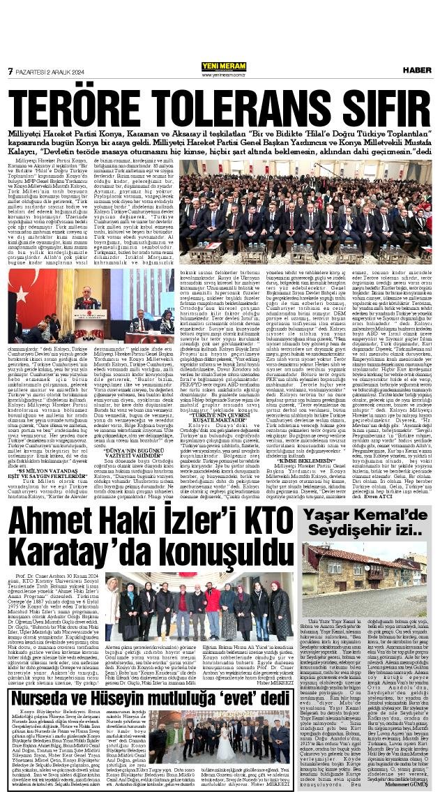 2 Aralık 2024 Yeni Meram Gazetesi
