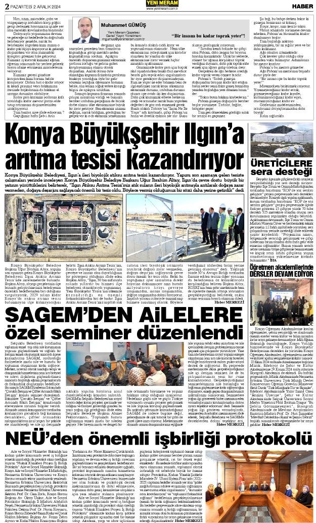 2 Aralık 2024 Yeni Meram Gazetesi
