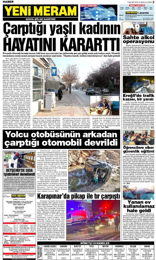 2 Aralık 2024 Yeni Meram Gazetesi
