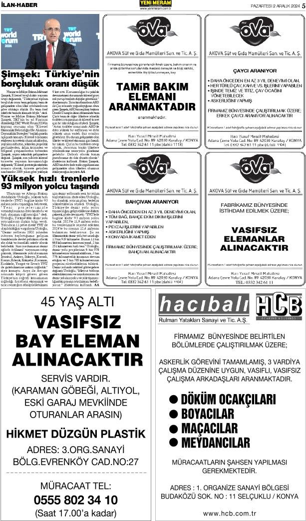 2 Aralık 2024 Yeni Meram Gazetesi
