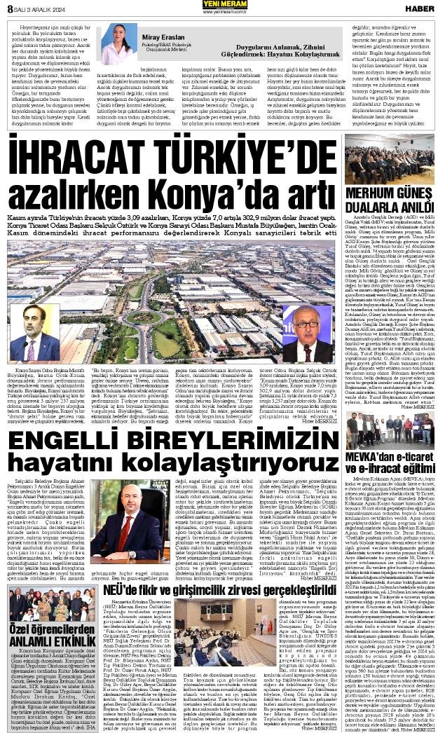 3 Aralık 2024 Yeni Meram Gazetesi
