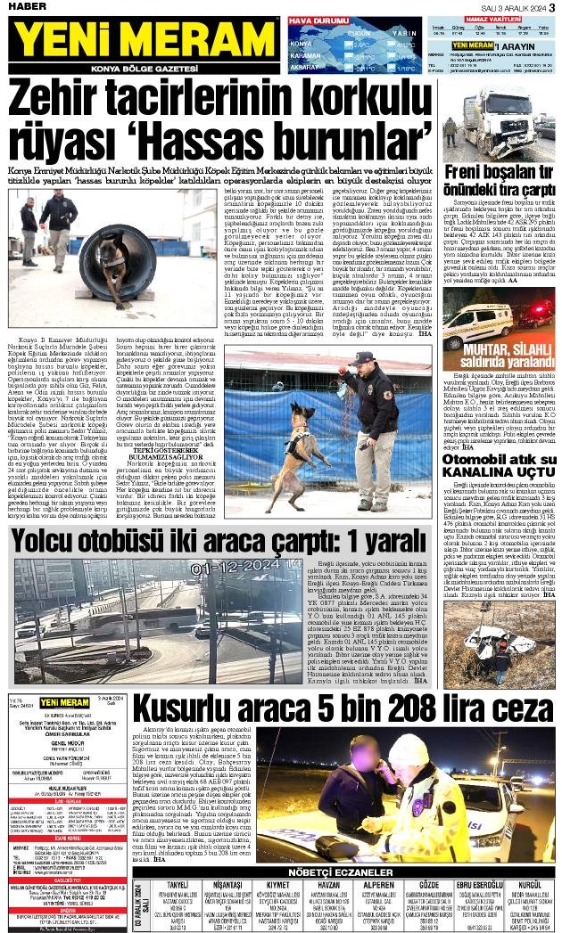 3 Aralık 2024 Yeni Meram Gazetesi
